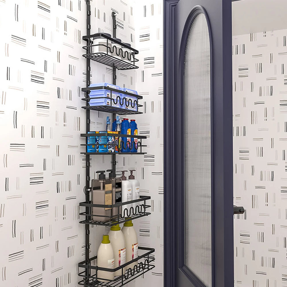 Over The Door Pantry Organizer, Metal Multi-Layer Wall Mounted Behind Door Hanging Storage Organizer Shelf for Kitchen Bathroom