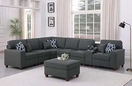 Sichuan Sectional Sofa With Movable Ottoman And Pillows