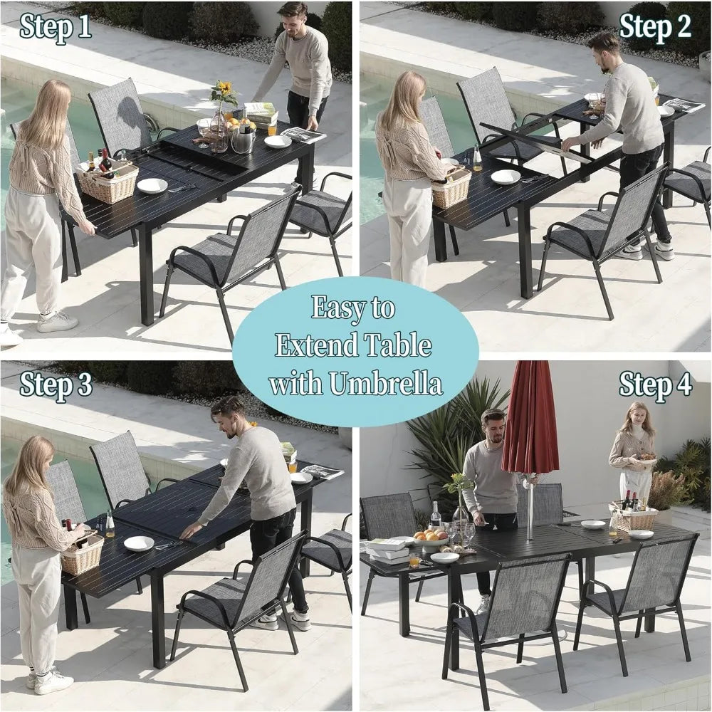RBXC Outdoor Expandable Aluminum Patio Table For Eight