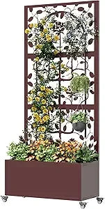Metal Planter Box with Trellis 71 Inch by 47 Inch by 16 Inch Raised Garden Bed with Privacy Screen and Drainage Hole