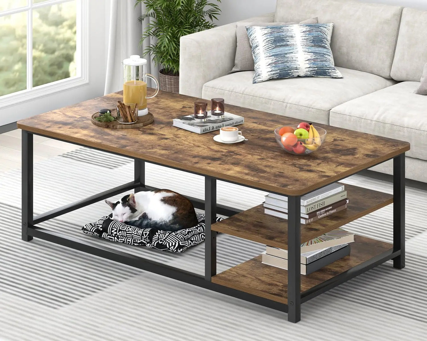 Rustic Wood Coffee Table With Storage Shelf Modern Rectangle