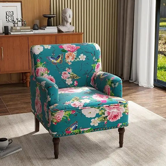 PU Leather Accent Chair, Modern Upholstered Armchair for Living Room, Comfy Arm Chair Single Sofa Reading Seat with Wooden Legs