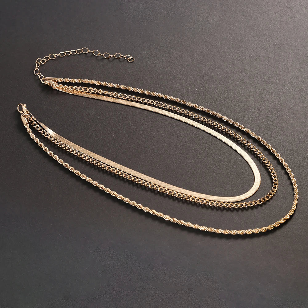 Gold Plated Layered Chain Necklace Set For Women Jewelry