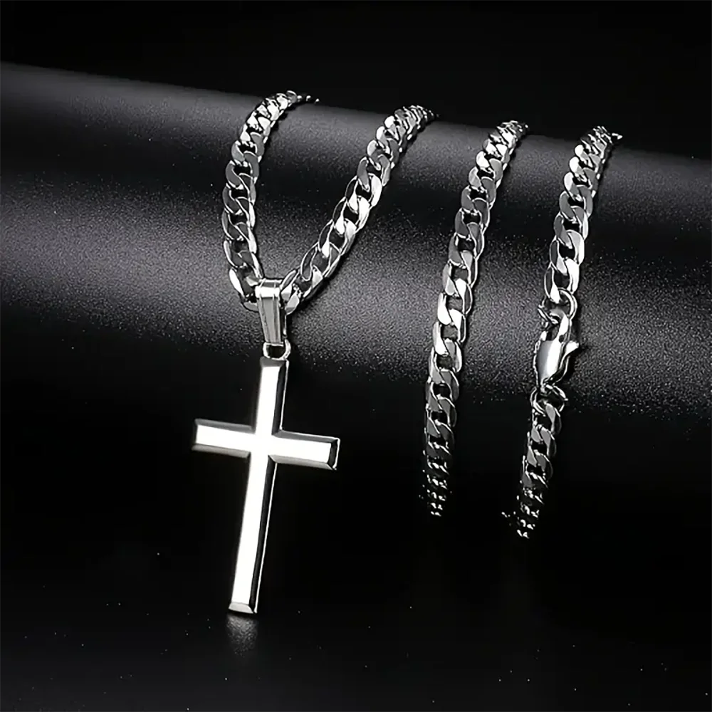 925 Sterling Silver Cross Necklace for Men Women Durable Cuban Crucifix Pendant Necklace Religious Jewelry Gift Ships from USA