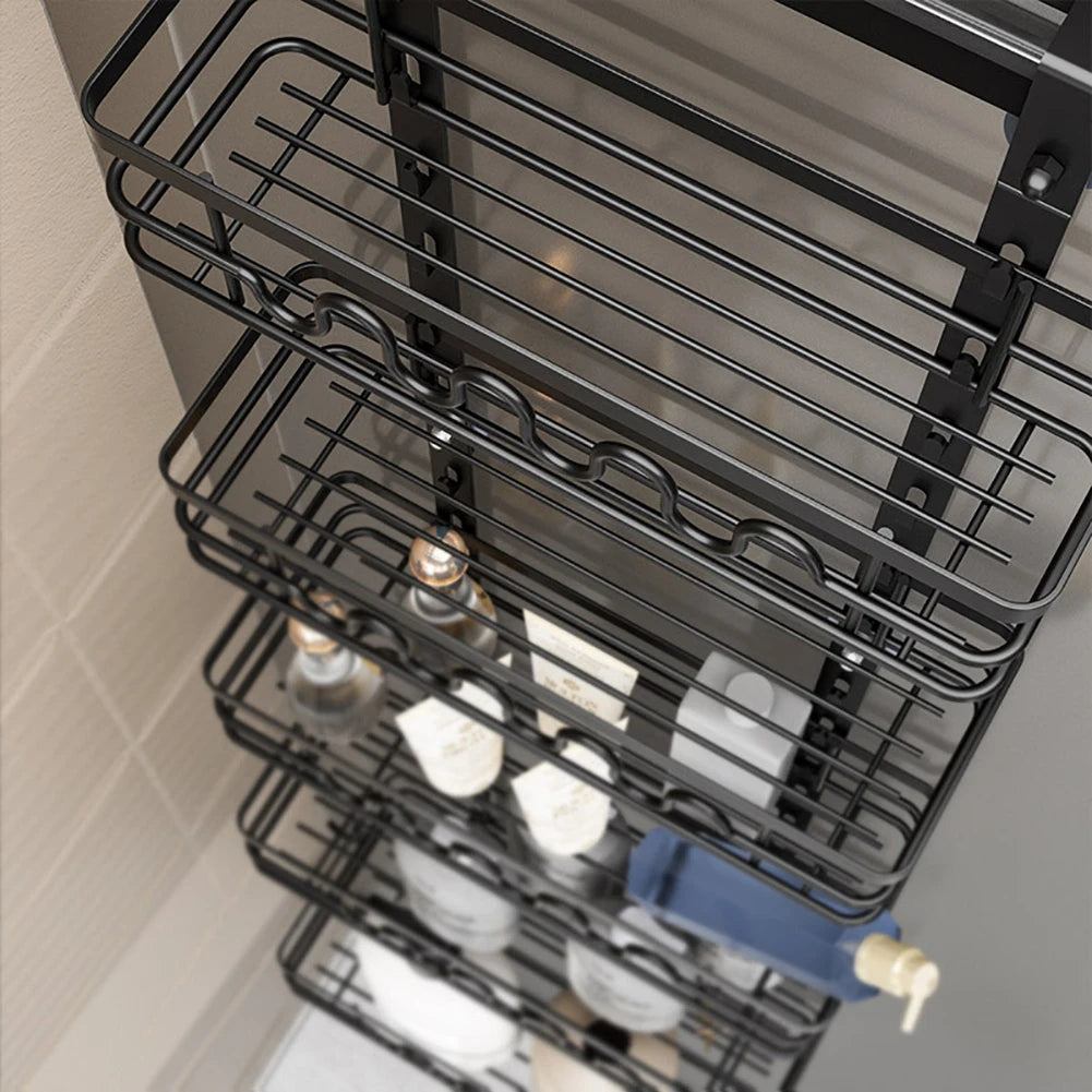 Over The Door Pantry Organizer, Metal Multi-Layer Wall Mounted Behind Door Hanging Storage Organizer Shelf for Kitchen Bathroom