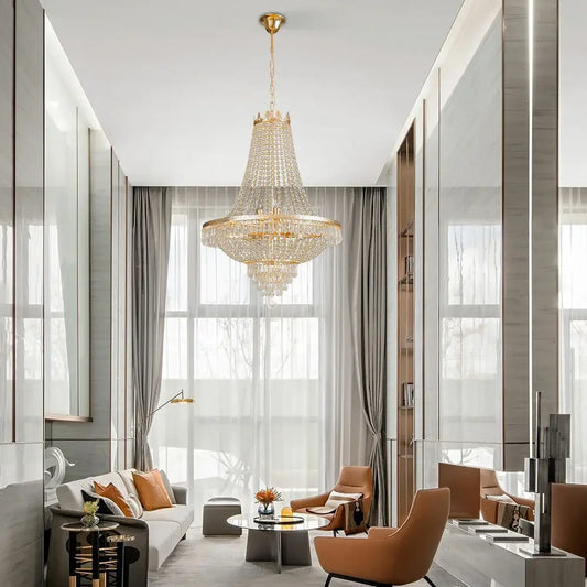 Crystal Chandelier French Empire Style - Large Gold Pendant Lamp for Foyer Ceiling Light NEW