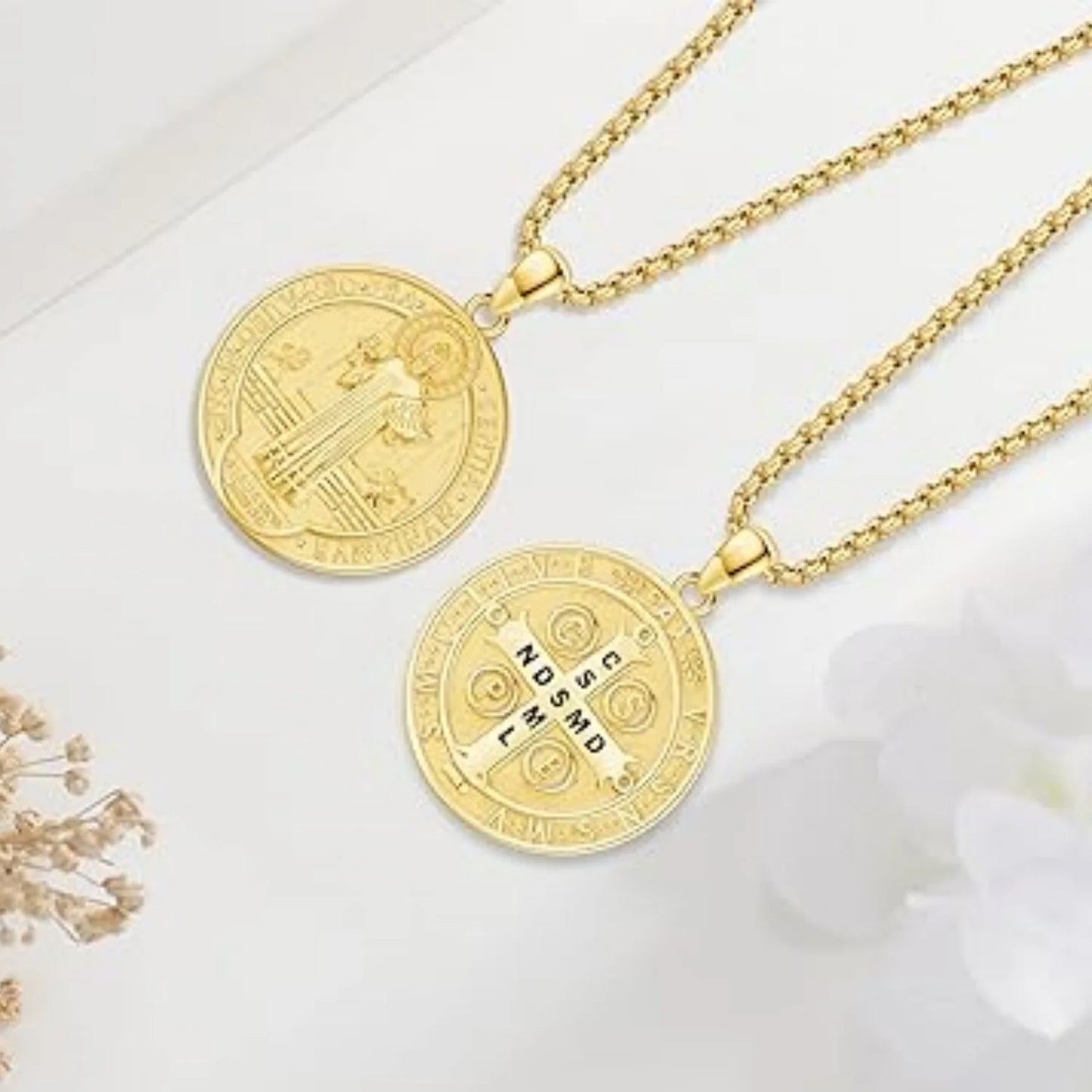 Drinsper 18K Gold Plated Saint Benedict Cross Necklace