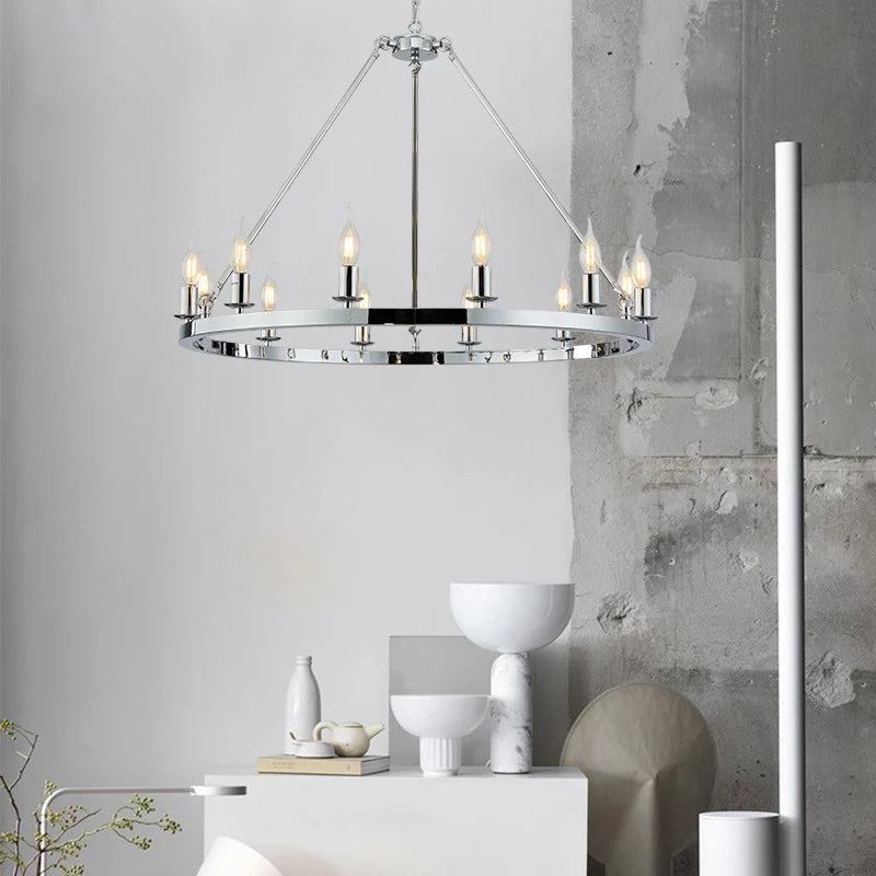 Phube American Wagon Wheel Chandelier Round Ceiling Lamp