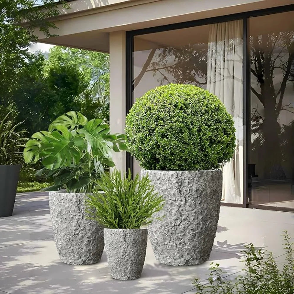 Round Concrete Planter Set Of 3 With Drainage Holes