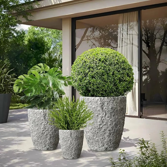 Round Concrete Planter Set Of 3 With Drainage Holes