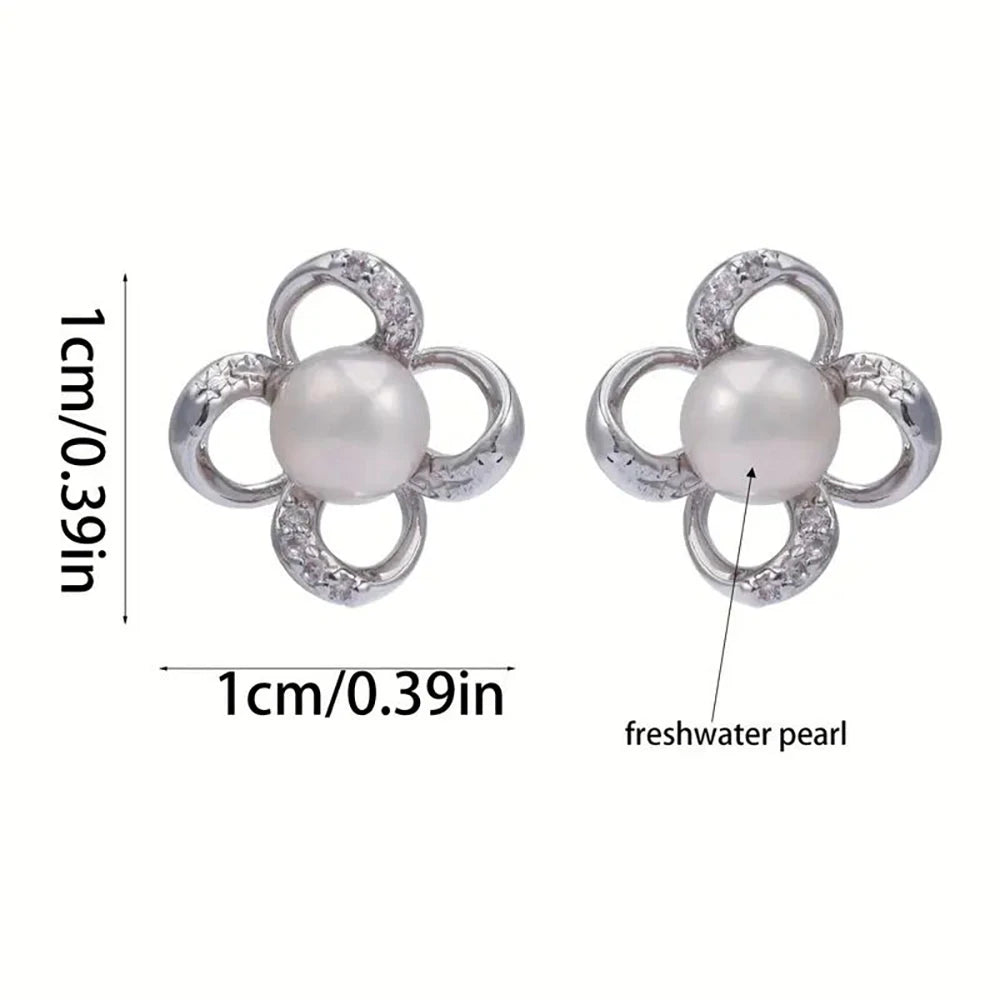 Natural Freshwater Pearl 925 Sterling Silver High Jewelry Set Twisted Geometric Stud Earring Pendant Necklace for Women US Stock