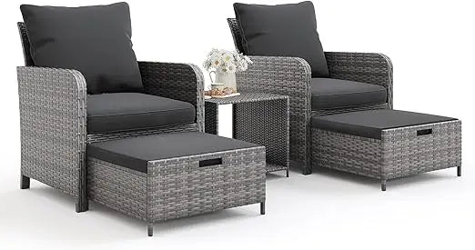 Outdoor Wicker Balcony Furniture With Ottoman Side Table