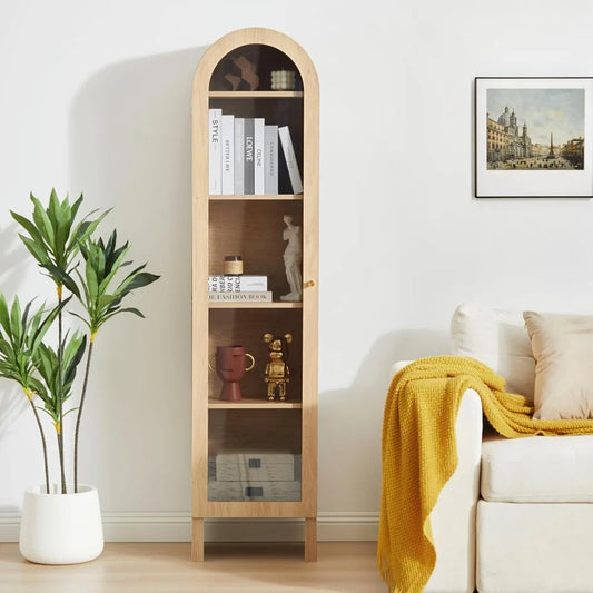 MKDK Bookcase 5 Tier With Adjustable Shelves Glass Door