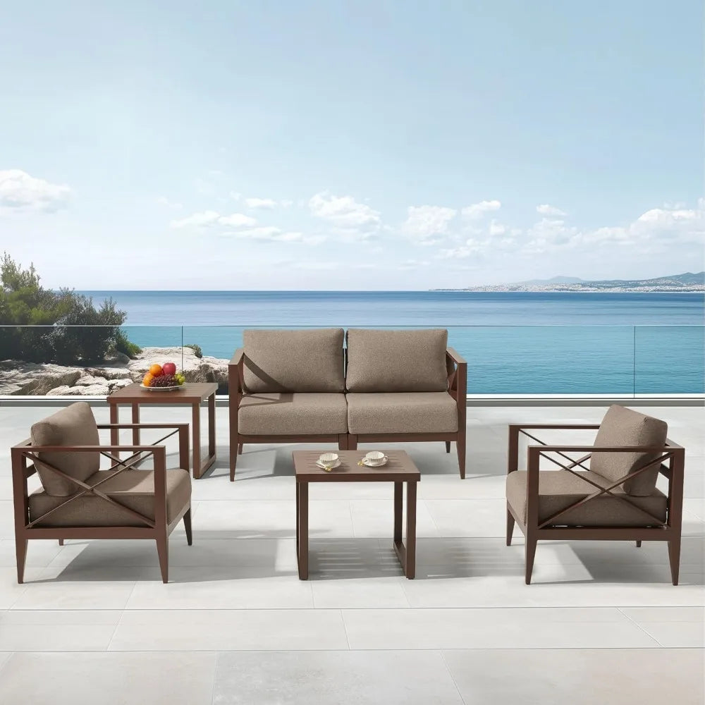 ANGDUO Outdoor Aluminum Patio Set All Weather Sofa Tables