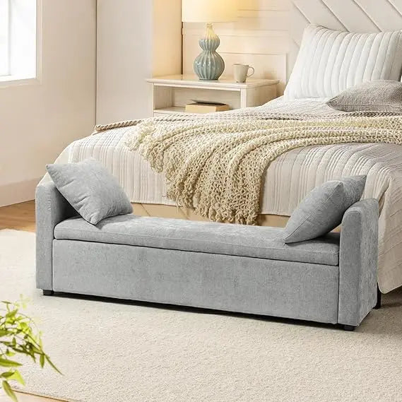 Modern Storage Ottoman Bench With Arms And Soft Pillows