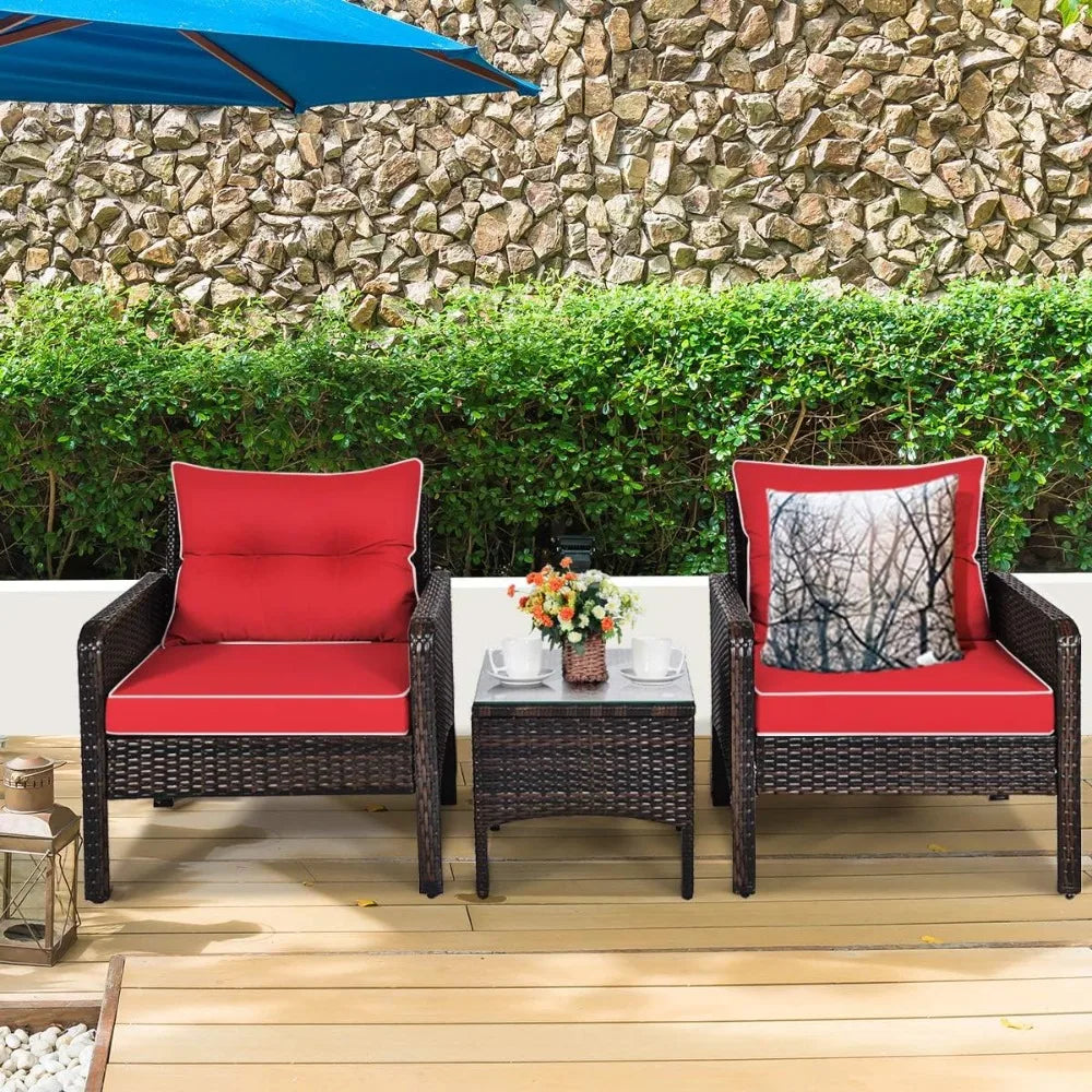 Tangkula Outdoor Patio 3 Piece Wicker Set With Glass Table