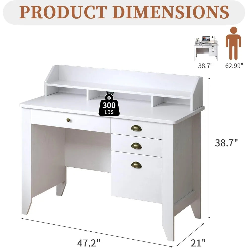 HUANZHUANG L Shaped Computer Desk With Monitor Stand Drawers