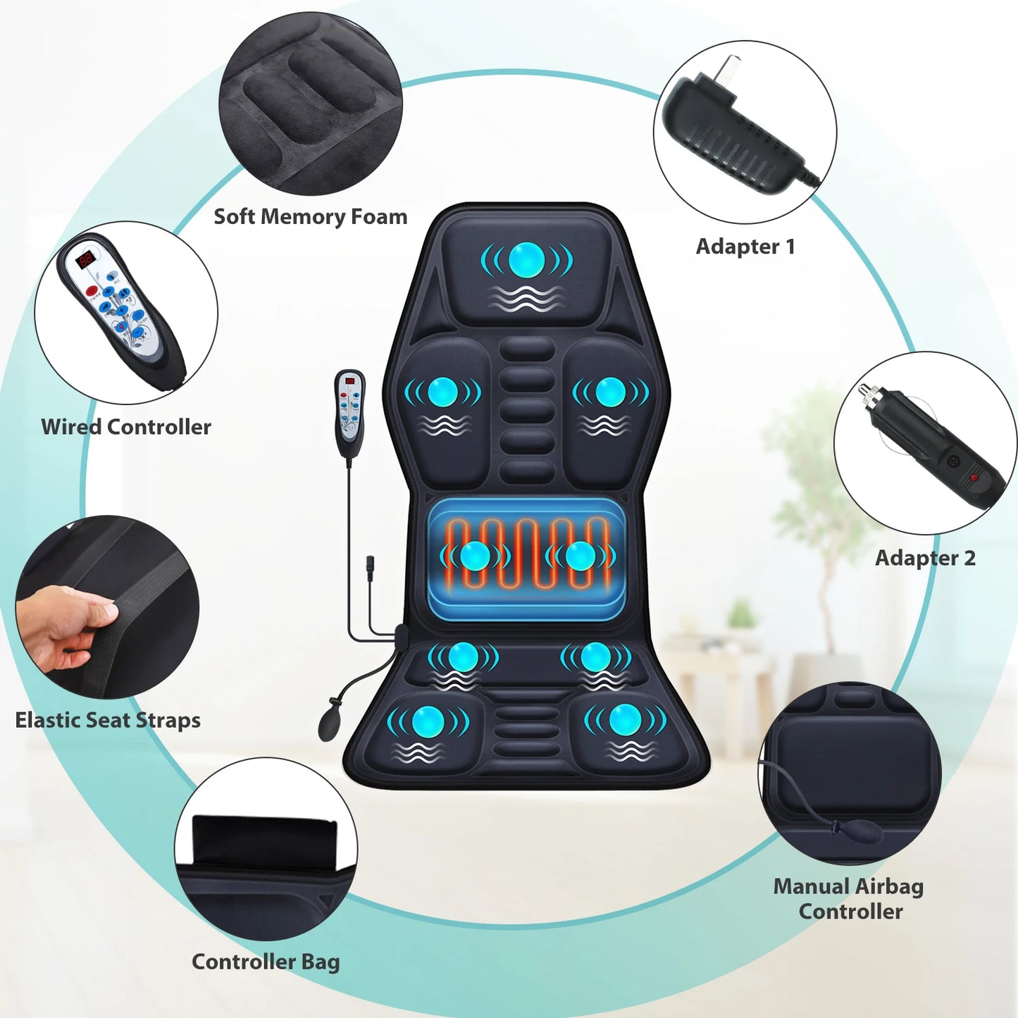 AIVEISI Heated Massage Seat Cushion With Lumbar Support