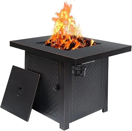 32'' Propane Fire Pit,50000 BTU Gas Firepit Table with 2 Drink Holders, Lid & Lava Rock,CSA Certified Outdoor Fire Pit Table for