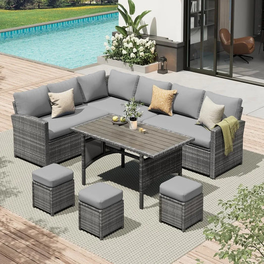 Tangxu 7 Piece Outdoor Dining Table And Chairs Set Rattan